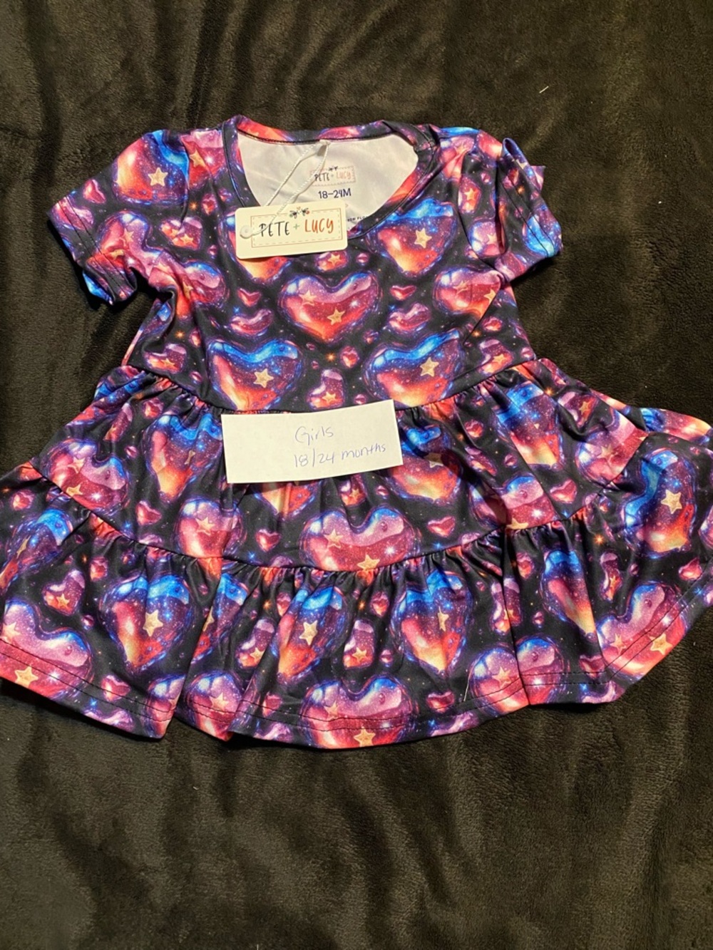 Pete + Lucy Galaxy Heart Ruffle Dress - Purple Pink Blue
